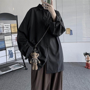 送领带夏季冰丝长袖衬衫男女港风DK帅气外穿衬衣C623-P35