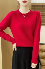 秋冬季羊毛抽条席编圆领宽松休闲优雅羊毛衫，女装羊毛衫，秋双羊绒