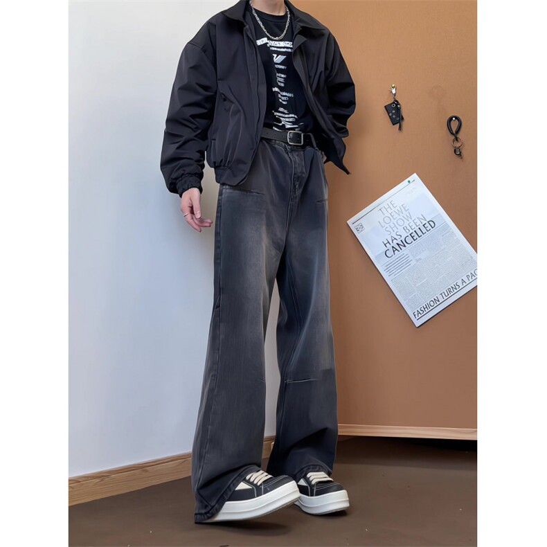 xz905-Z050#P65-（控98）美式高街宽松阔腿牛仔裤,男装牛仔裤,星座905