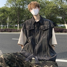 高街牛仔马甲男韩版潮流帅气2024夏季新款ins宽松外套W4889-P55，男装背心/马甲，星座412-3