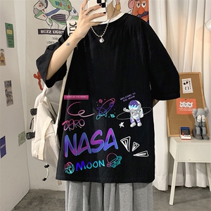 YT26186-P30 NASA联名同款亚麻短袖t恤男大码五分袖男 海报风图片