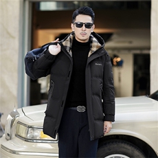 中长款羽绒服中年男士2024冬季加厚保暖连帽上衣商务休闲外套男装，男装羽绒服，电商B212（原钱塘6029）