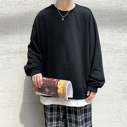 秋季假两件卫衣男宽松bf慵懒风圆领港风ins韩版中性外套w90-p30