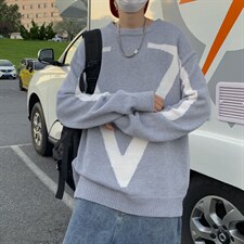 2022慵懒风拼色毛衣秋冬韩版针织衫bf潮流宽松情侣上衣M601-P40，男装针织衫/毛衣，星座512-2