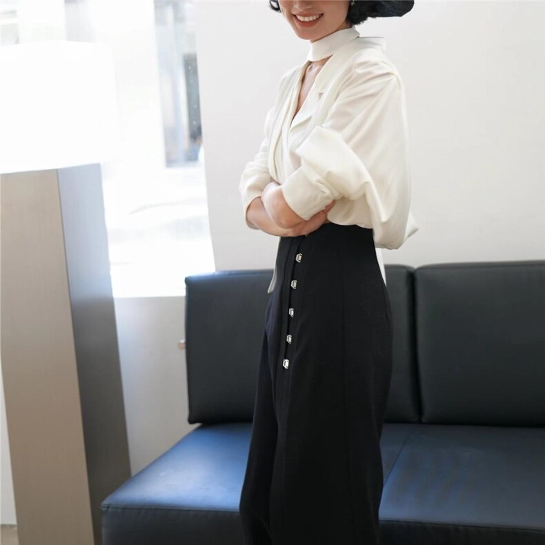 醋酸纤维慵懒裁剪韵味衬衫+H型显瘦开叉半裙，女装衬衫，GN