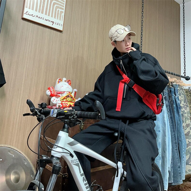 抖音得物高品质二开26春装重磅宽松结构拉链设计高领连帽卫衣W76,男装卫衣,电商A486