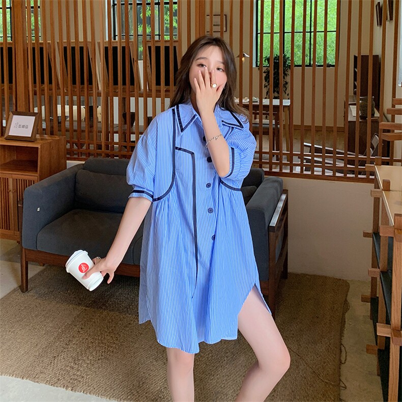 现货主推2色泡泡袖不规则衬衫裙开叉连衣裙207-J338P85控138,女装连衣裙,卡莱