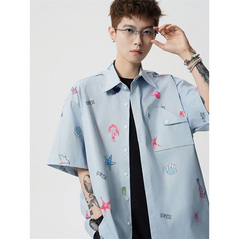 CS1141-特P35控68花衬衫男短袖夏季休闲薄款冰丝半袖宽松大码,男装T恤,电商A059