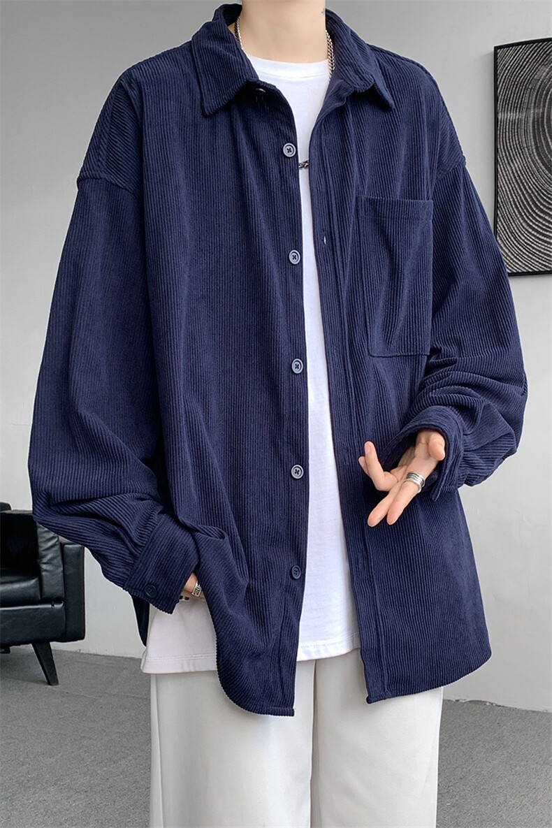 8XL-M灯芯绒衬衫特大码复古秋冬翻领长袖上衣纯色外套CS9001/P58,男装衬衫,电商B238