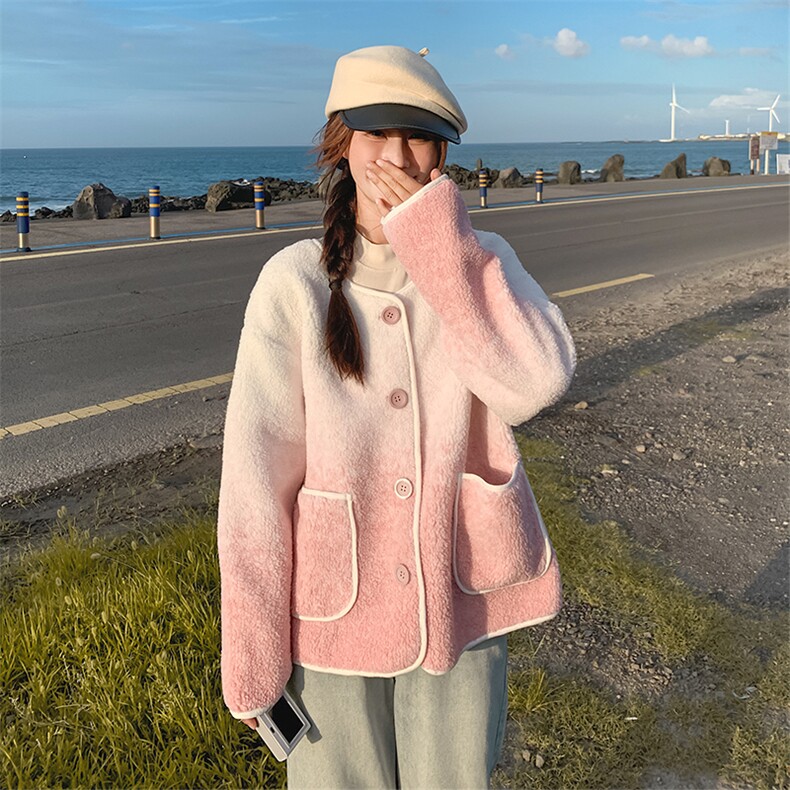 现货！2025冬装款皮毛一体渐变色羊羔毛外套2C056-6833-P175控248,女装毛呢外套,2C056