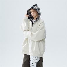 现货2026新款美式假两件格子连帽夹克情侣宽松时尚外套P108W367，男装夹克，电商A170