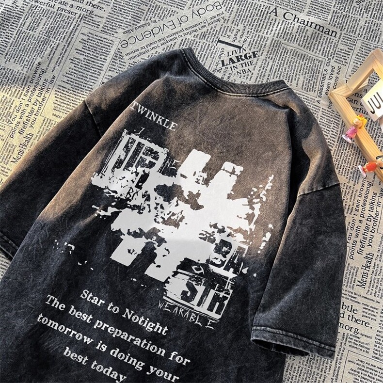 2025新款字母潮大码高街欧美青少年水洗短袖XZ517A-3-AQ007T-P38图片