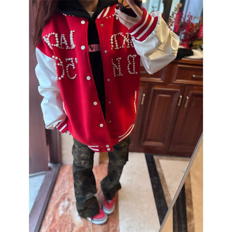 【有货】LS169CC-特P78 钉珠棒球服外套男女春秋情侣宽松夹克图片