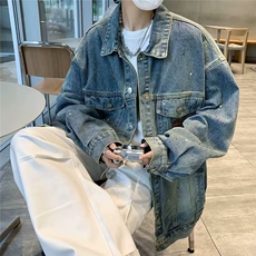 牛仔外套男秋季高街休闲夹克港风休闲工装上衣服JK01183-P65，男装夹克，星座308B-2
