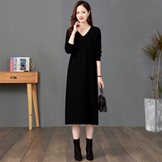 针织羊毛连衣裙2025秋冬新款时尚宽松大码中长款中年妈妈毛衣裙女，女装羊毛衫，艾米