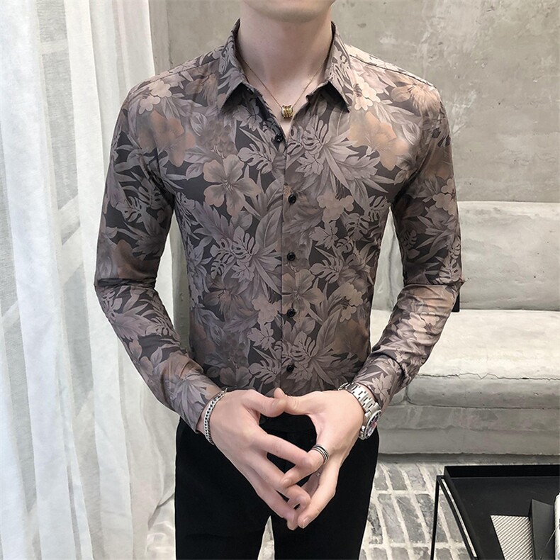 312A-5-286-P55 长袖高级感秋季休闲英伦发型师韩版纯色男士衬衣图片