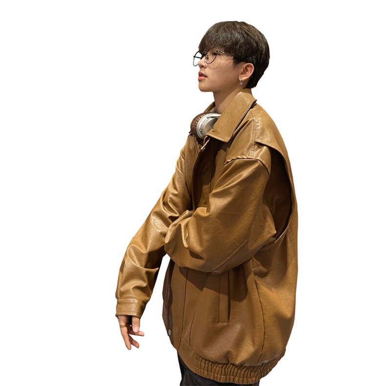 抖音直播！pu皮衣机车服宽松夹克男CP40-特p65控价：118,男装皮衣,电商B371