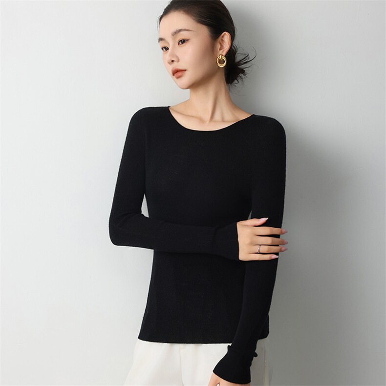 德国扬子纱～一字领精纺羊毛衫女无缝薄款修身内搭针织打底衫，女装羊毛衫，挚尚羊绒