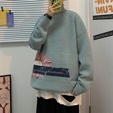 主推白色毛衣港风宽松大码男高领套头针织衫A090-xj278P95控118，男装针织衫/毛衣，电商A089-1