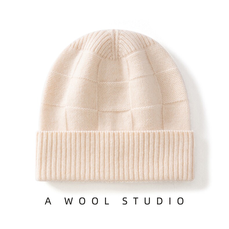 2025年春季秋冬新款百搭棋牌格翻遍帽，帽子，绒朵羊绒