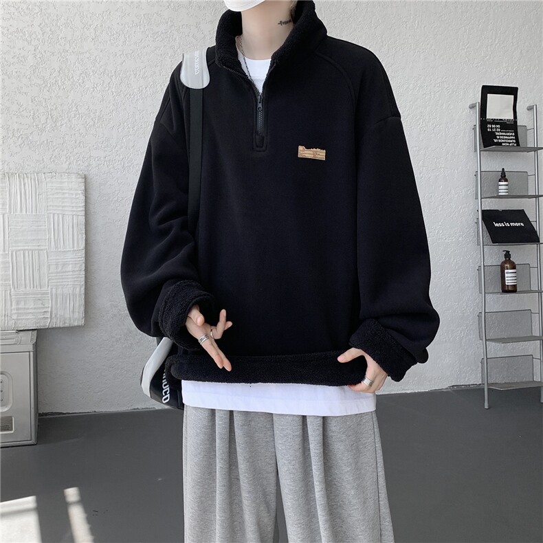 WY10180-特P65重磅美式可翻领大码立领绒感半拉链卫衣外套,女装短外套,电商A059