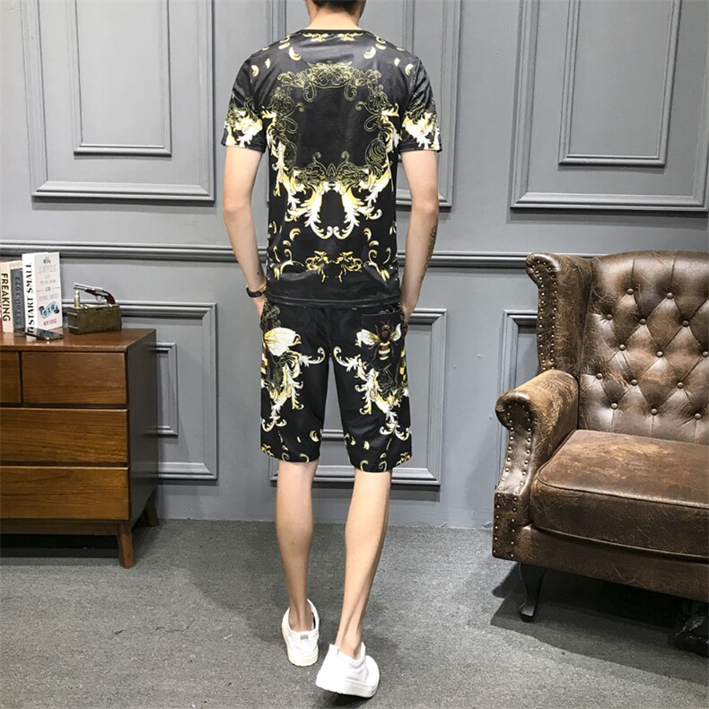 2021夏季新款蜜蜂T恤短裤男大码印花钱塘3029-9003真模,男装休闲套装,钱塘6006(原3029)