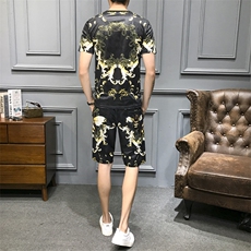 2021夏季新款蜜蜂T恤短裤男大码印花钱塘3029-9003真模，男装套装，钱塘6006(原3029)