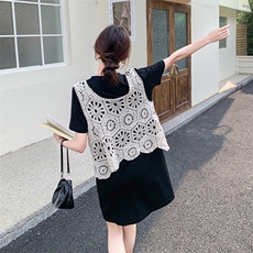 2025新款夏季复古蕾丝马甲黑色T恤连衣裙时尚宽松减龄百搭，女装连衣裙，2C262