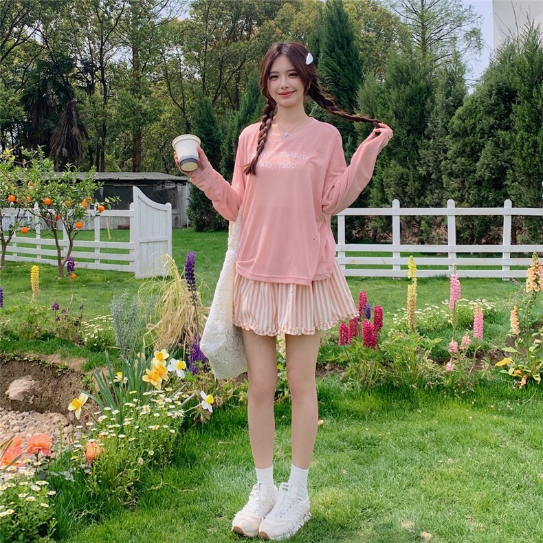 现货：夏装新款字母印花上衣条纹短裙两件套装2C135-8815P135K208，女装套装/套裙，2C135