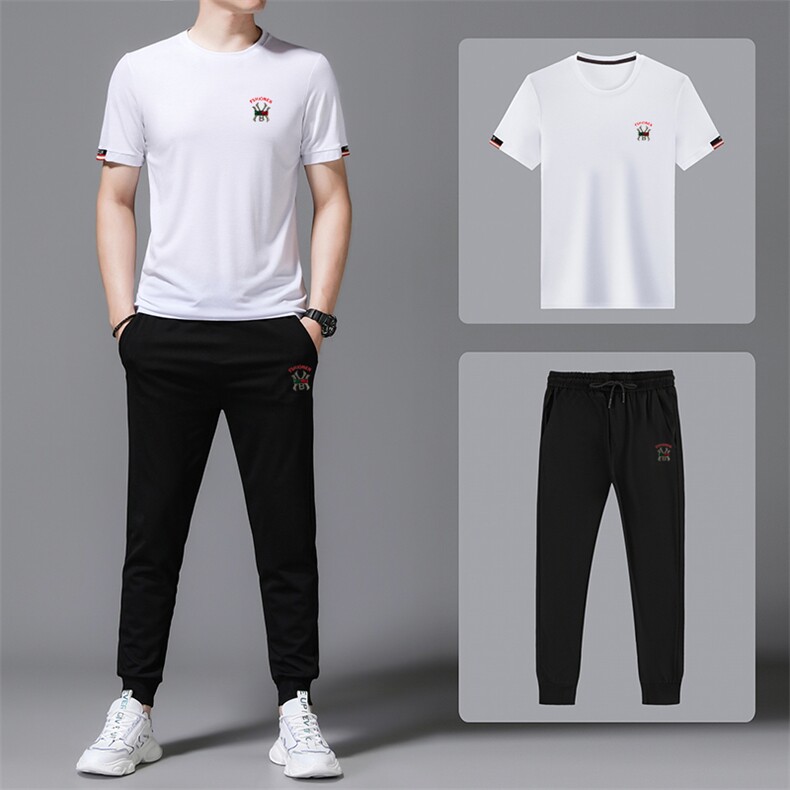 2023年夏款潮流休闲时尚男士运动短袖套装P120，男装休闲套装，电商D223-1