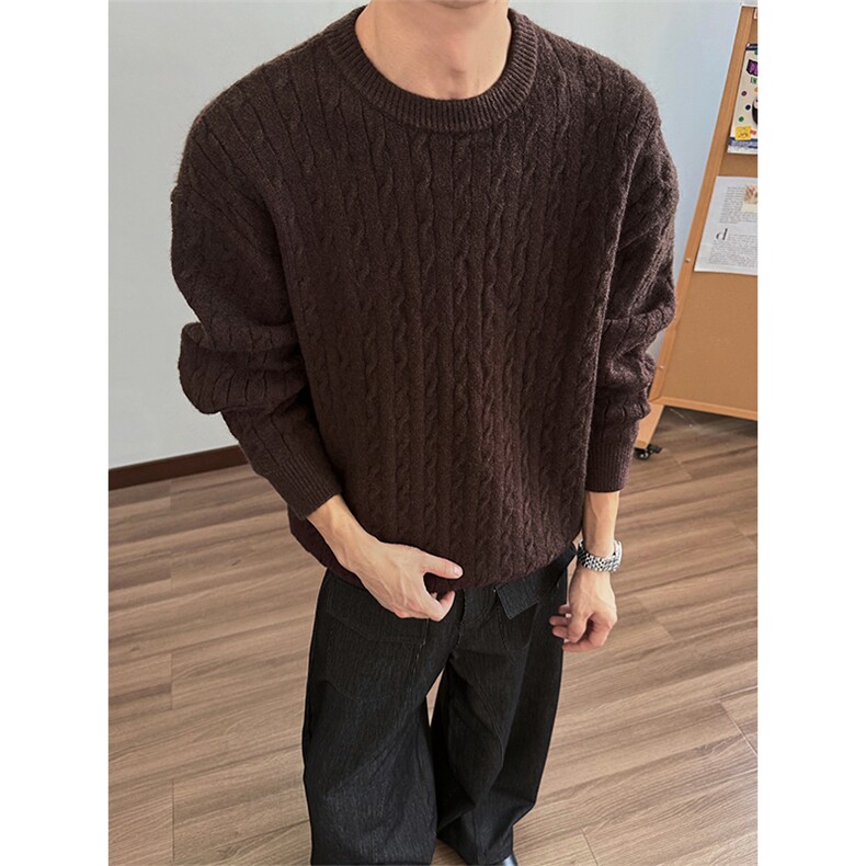 美式复古绞花圆领毛衣宽松百搭纯色套头针织衫5Q1144-TP5098,男装针织衫/毛衣,电商A102