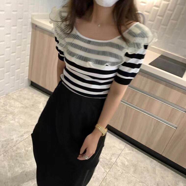 新款木耳边针织上衣冰爽面料，其它，XTZ style