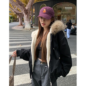 派克服羽绒棉服女仿兔毛大毛领连帽棉衣冬外套 MF2508图片