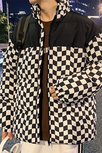 2024冬季情侣棋盘格棉衣男士潮牌加厚棉服外套M6680-P90图片