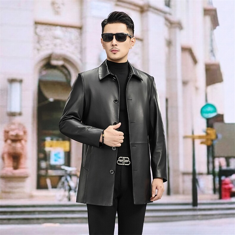 海宁真皮皮衣男士头层绵羊皮中长款皮夹克商务休闲男装春秋季外套,男装皮衣,电商B360A（原721A）