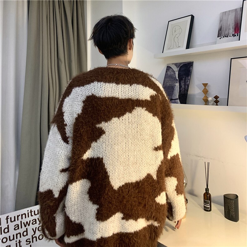 MY131-P55慵懒风不规则拼色貂毛毛衣，男装针织衫/毛衣，星座1501-1