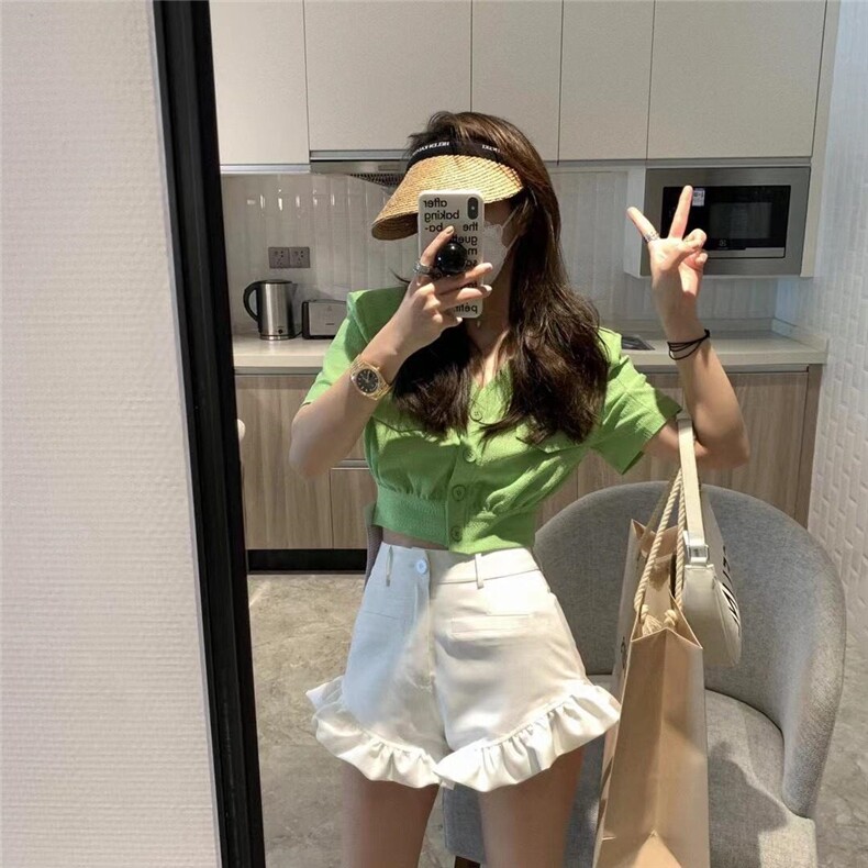 后腰露腰短上衣白绿两色现货，其它，XTZ style