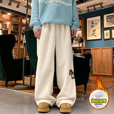 冬季美式刺绣羊羔毛棉裤男女情侣加绒加厚保暖宽松休闲阔腿长裤子，男装棉衣，电商A486-1