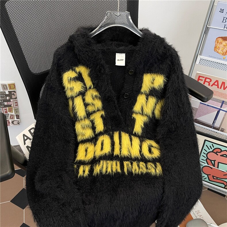 软糯慵懒风绒连帽毛衣男女秋冬季美式宽松情侣针织衫潮MZ898-P58,男装针织衫/毛衣,星座412-3