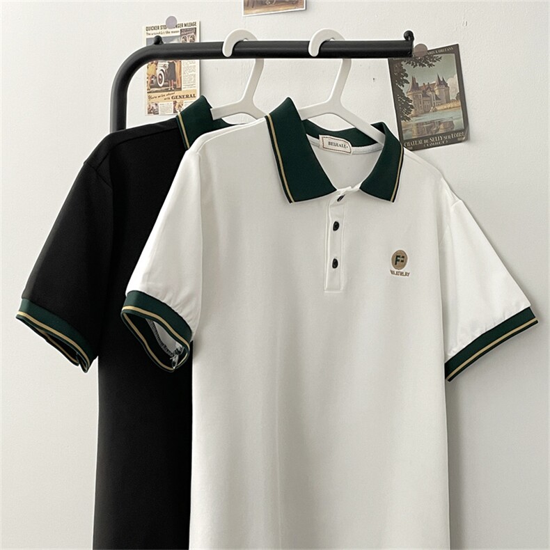 休闲痞帅短袖T恤男POLO衫潮牌拼接字母夏季新款体恤男PL0391-P32，男装Polo衫，星座308B-1