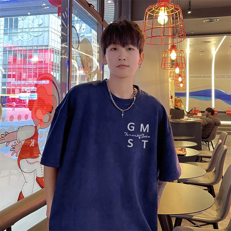 厚板硅胶！重磅常规美式麂皮绒硅胶短袖男JT417-P25图片