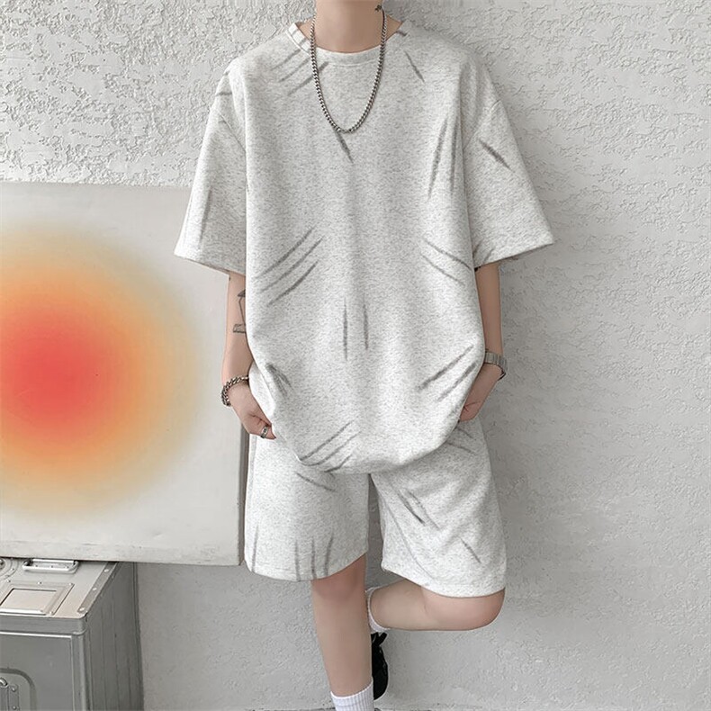 现货TZ779-特批50控88夏季简约高级感T恤短裤两件套大码男,男装牛仔裤,电商A059