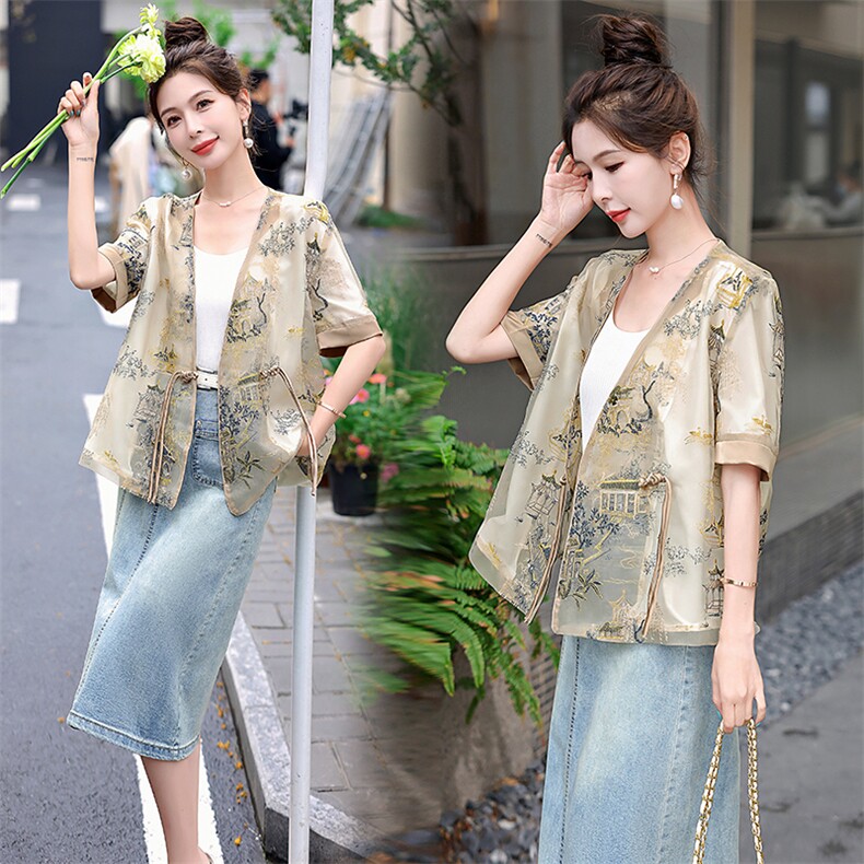 新中式国风欧根纱外套女2024夏季新款复古刺绣防晒衣改良汉服上衣,女装短外套,艾尚靓装