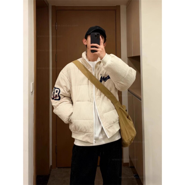 美式高街复古灯芯绒冬季刺绣立领棉服男女潮牌宽松面包服情侣外套,男装棉衣,星座506A