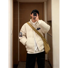 美式高街复古灯芯绒冬季刺绣立领棉服男女潮牌宽松面包服情侣外套，男装棉衣，星座506A