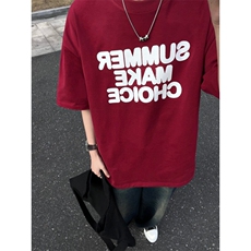 美式复古酒红色短袖t恤ins潮牌重磅宽松纯棉短袖oversize，男装T恤，星座310A-4