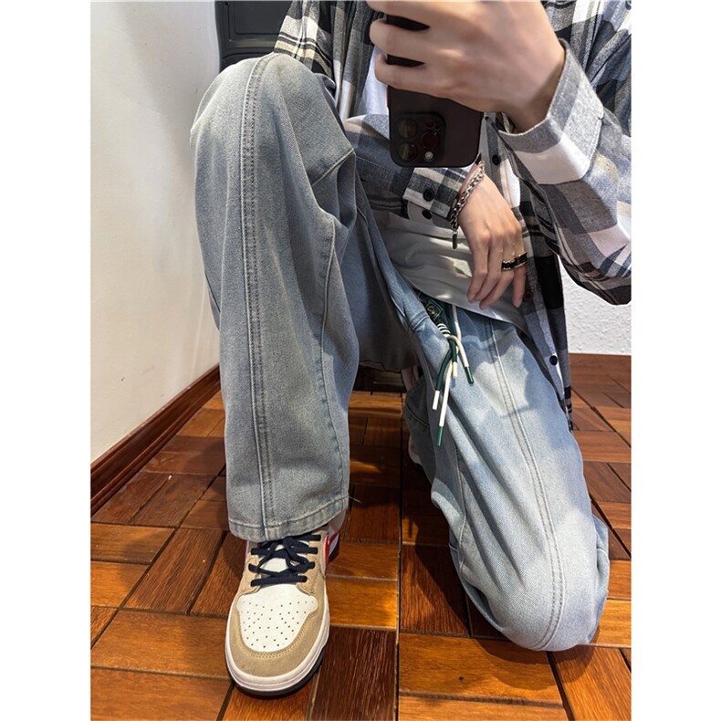 k1086-p55-控78  M-5XL大码现货折皱宽松cleanfit牛仔裤图片