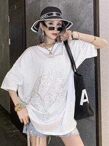 夏季新款 重工烫钻潮牌潮流T恤,女装T恤,無限度