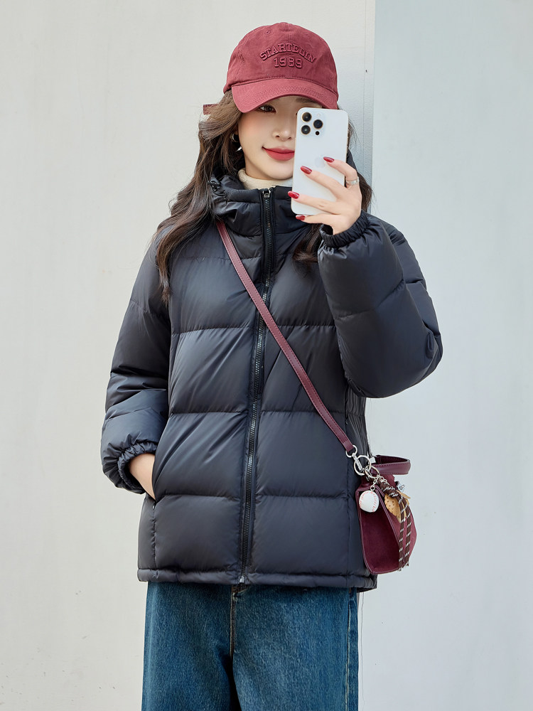 黑色百搭加厚连帽羽绒服女时尚修身显瘦5层分格冬天保暖外套,女装羽绒服,梦懿尔
