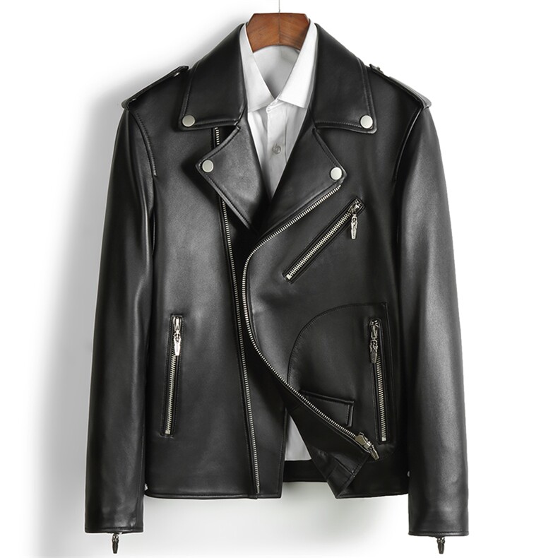 L12A9667秋季新款真皮皮衣男单皮夹克翻机车服外套男装绵羊皮P550，男装皮衣，电商B360